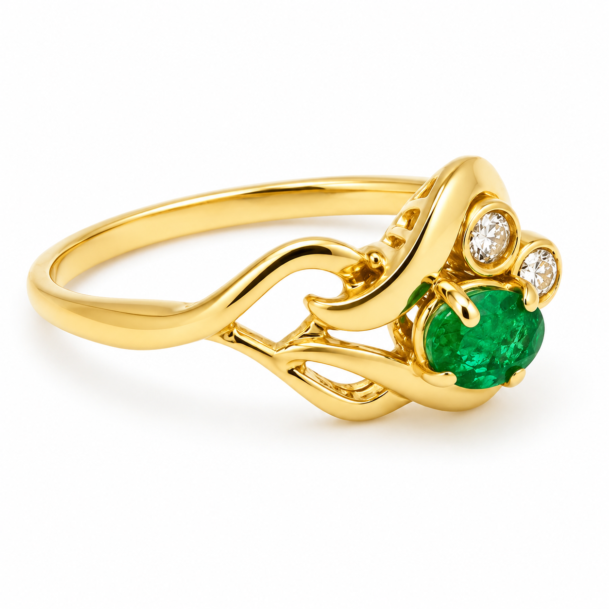 Anello - 18 carati Oro giallo - 0.41ct. tw. Smeraldo - Diamante - Made in Italy - Handmade