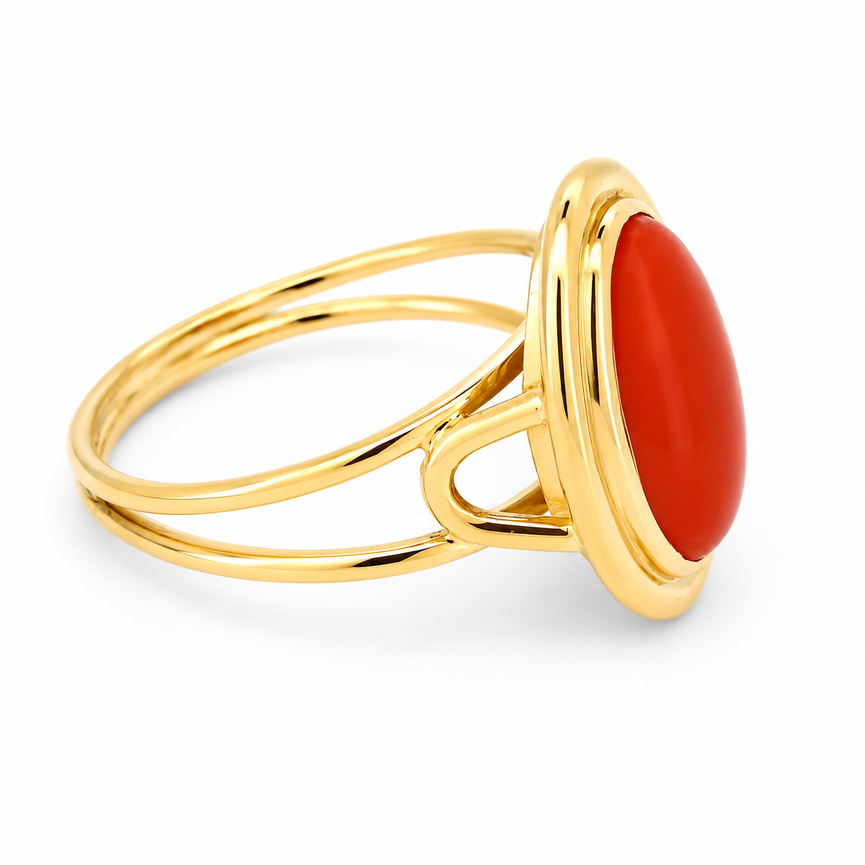 Anello - 18 carati Oro giallo Corallo - Made in Italy - Handmade