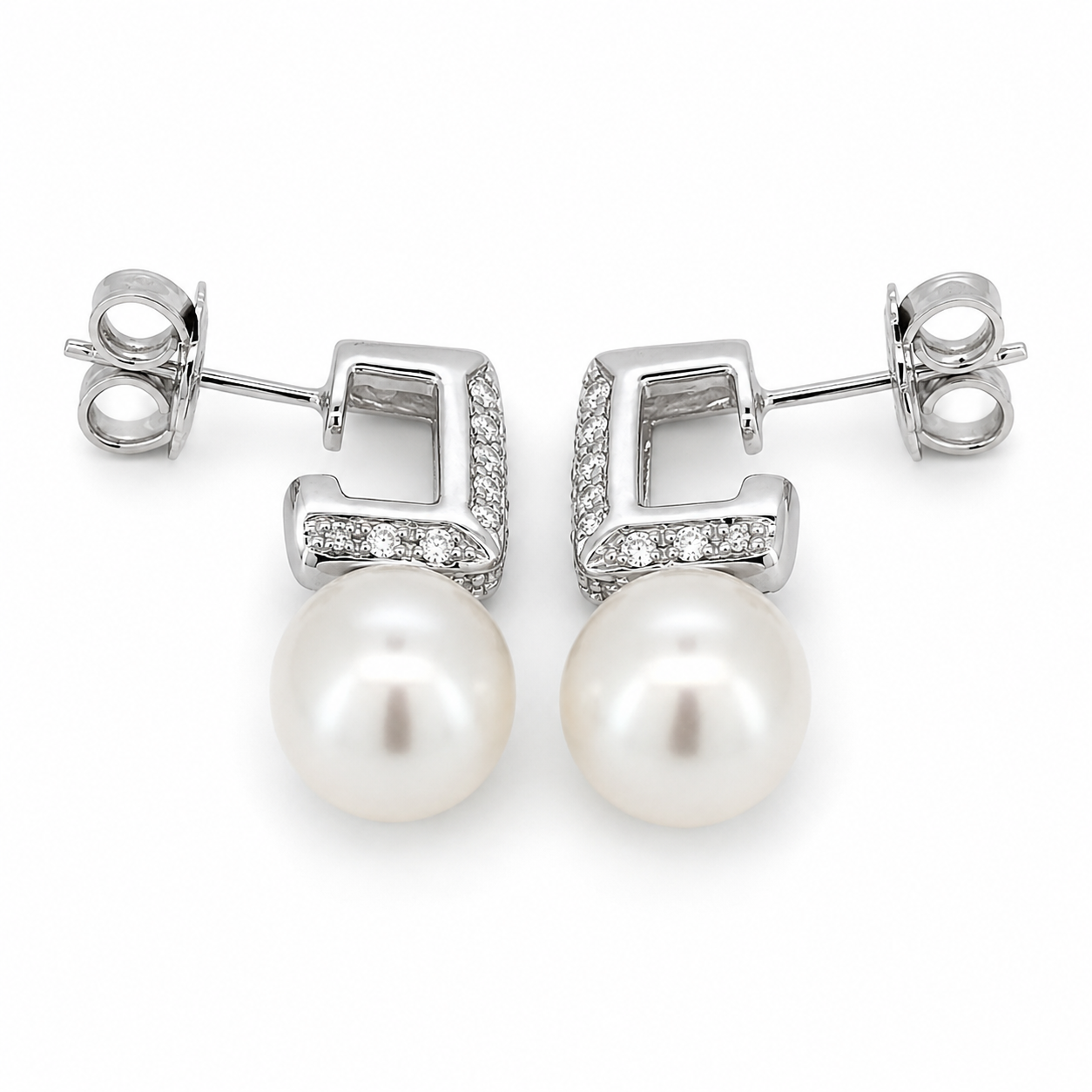 Orecchini - 18 carati Oro bianco - 0.78ct. tw. Diamante (Naturale) - Perla - Made in Italy - Handmade