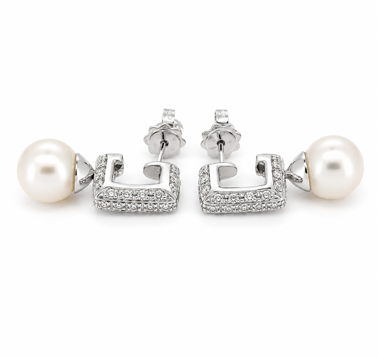 Orecchini - 18 carati Oro bianco - 0.78ct. tw. Diamante (Naturale) - Perla - Made in Italy - Handmade