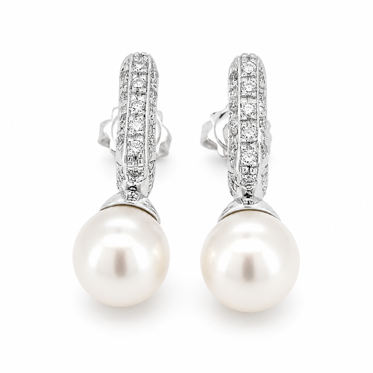 Orecchini - 18 carati Oro bianco - 0.78ct. tw. Diamante (Naturale) - Perla - Made in Italy - Handmade