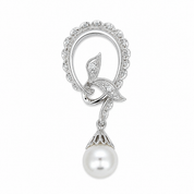 Ciondolo - 18 carati Oro bianco - 0.04ct. tw. Diamante (Naturale) - Perla - Perla Akoya Made in Italy