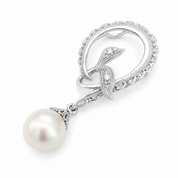 Ciondolo - 18 carati Oro bianco - 0.04ct. tw. Diamante (Naturale) - Perla - Perla Akoya Made in Italy