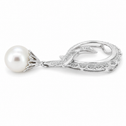 Ciondolo - 18 carati Oro bianco - 0.04ct. tw. Diamante (Naturale) - Perla - Perla Akoya Made in Italy