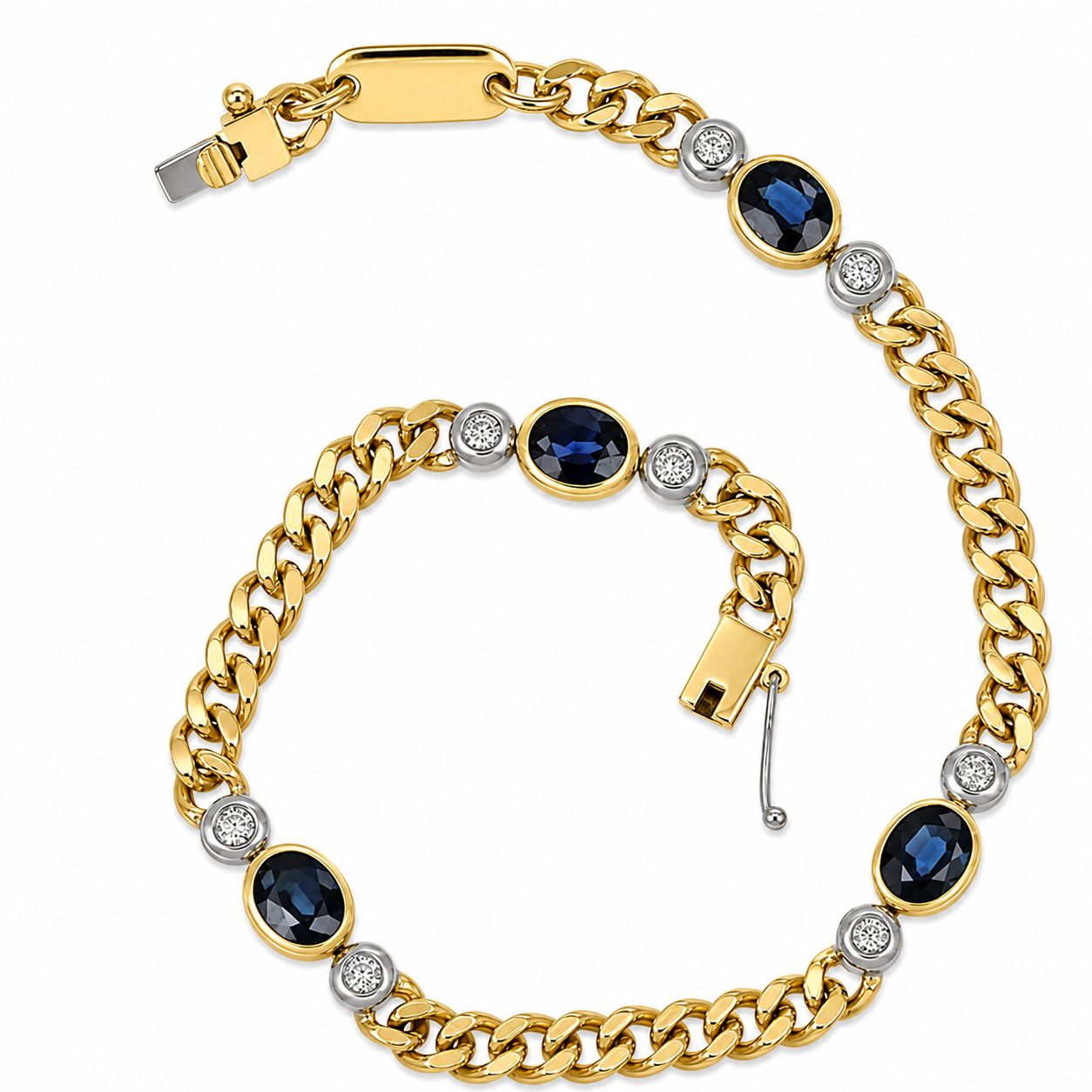 Bracciale - 18 carati Oro giallo, Oro bianco - 3.12ct. tw. Zaffiro - Diamante - Made in Italy - Handmade
