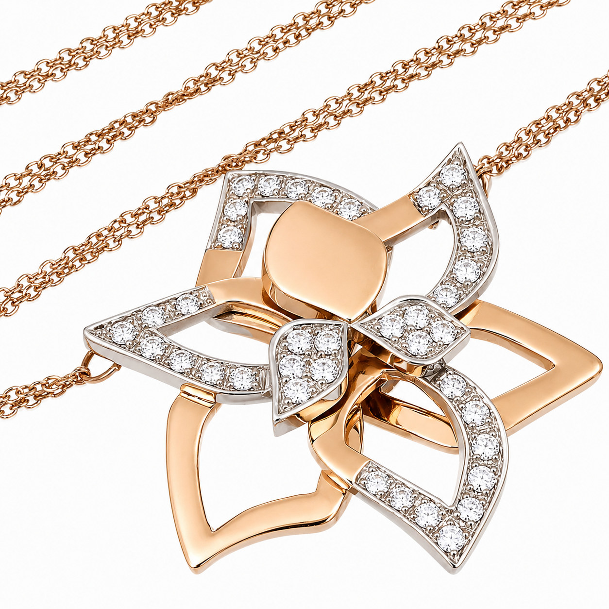 Collana con ciondolo - 18 carati Oro bianco, Oro giallo - 0.76ct. tw. Diamante (Naturale) - Made in Italy - Handmade