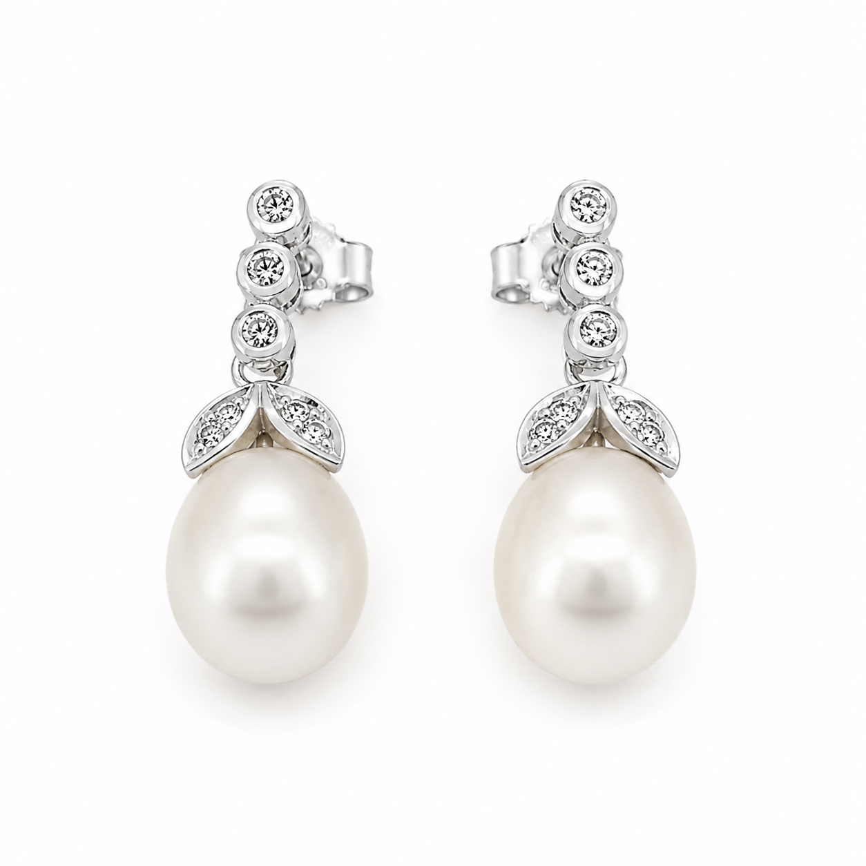 Orecchini - 18 carati Oro bianco - 0.10ct. tw. Diamante (Naturale) - Perla - Made in Italy - Handmade