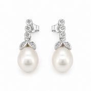 Orecchini - 18 carati Oro bianco - 0.10ct. tw. Diamante (Naturale) - Perla - Made in Italy - Handmade