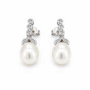 Orecchini - 18 carati Oro bianco - 0.10ct. tw. Diamante (Naturale) - Perla - Made in Italy - Handmade