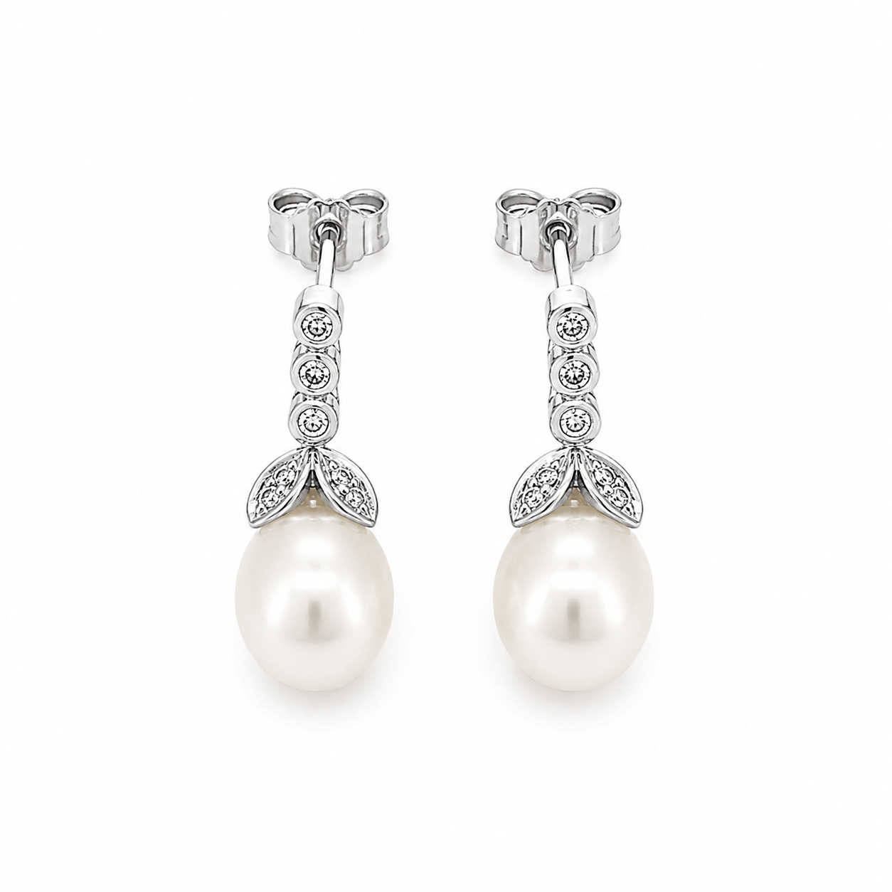 Orecchini - 18 carati Oro bianco - 0.10ct. tw. Diamante (Naturale) - Perla - Made in Italy - Handmade