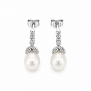 Orecchini - 18 carati Oro bianco - 0.10ct. tw. Diamante (Naturale) - Perla - Made in Italy - Handmade