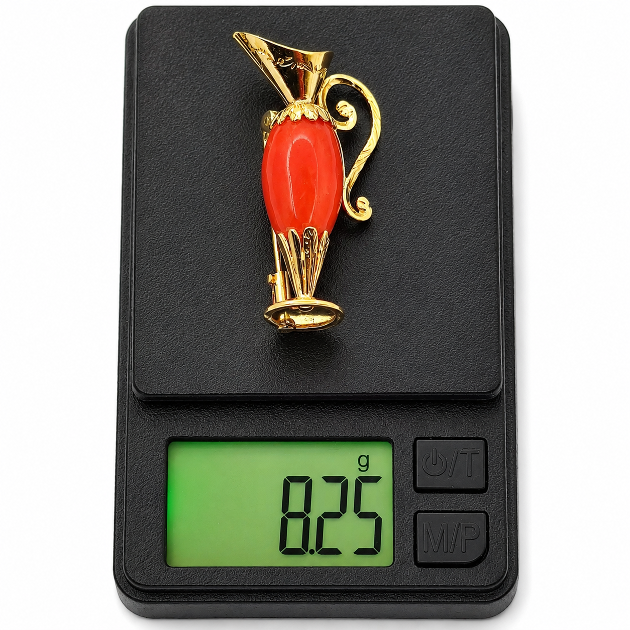 Spilla - 18 carati Oro giallo Corallo - Made in Italy - Handmade