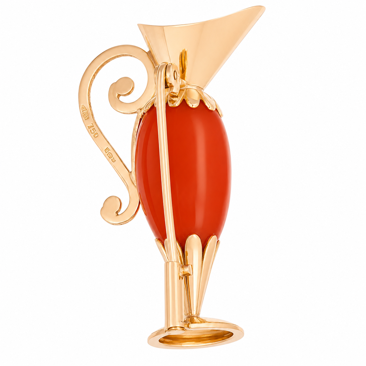 Spilla - 18 carati Oro giallo Corallo - Made in Italy - Handmade