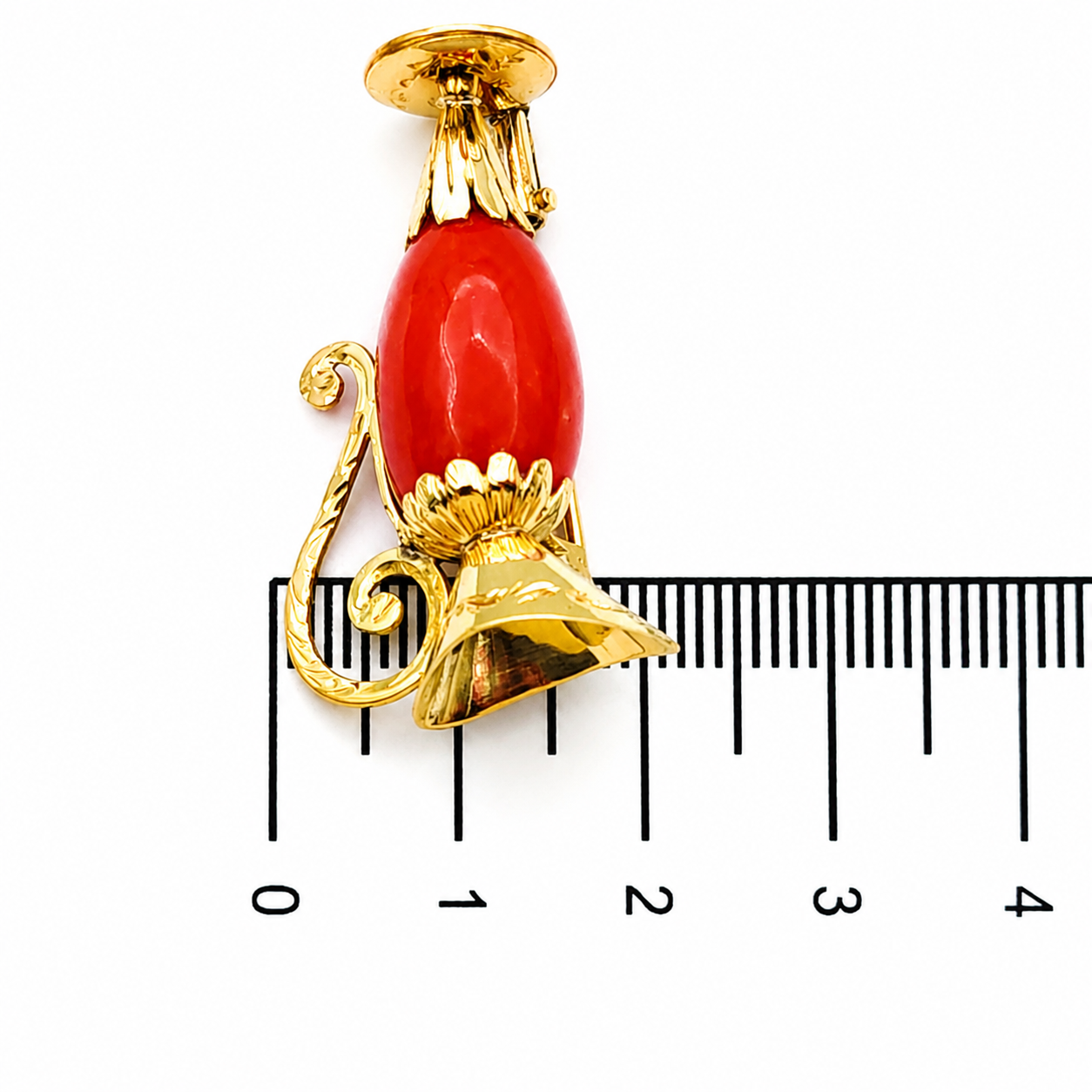 Spilla - 18 carati Oro giallo Corallo - Made in Italy - Handmade