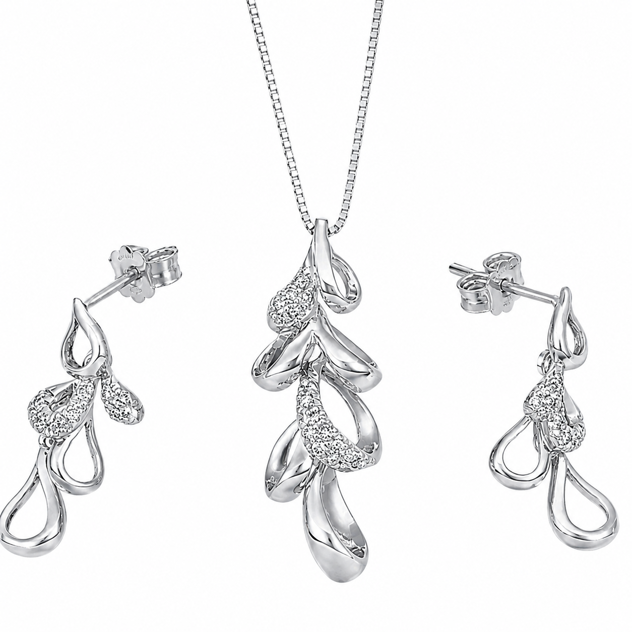 Parure Collana con ciondolo e orecchini - 18 carati Oro bianco - 0.33ct. tw. Diamante (Naturale) - Made in Italy - Handmade