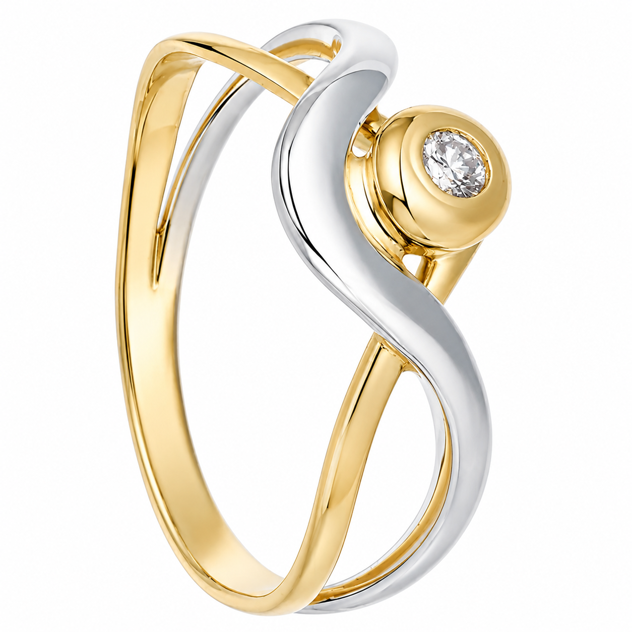Anello - 18 carati Oro bianco, Oro giallo - 0.08ct. tw. Diamante (Naturale) - Made in Italy - Handmade