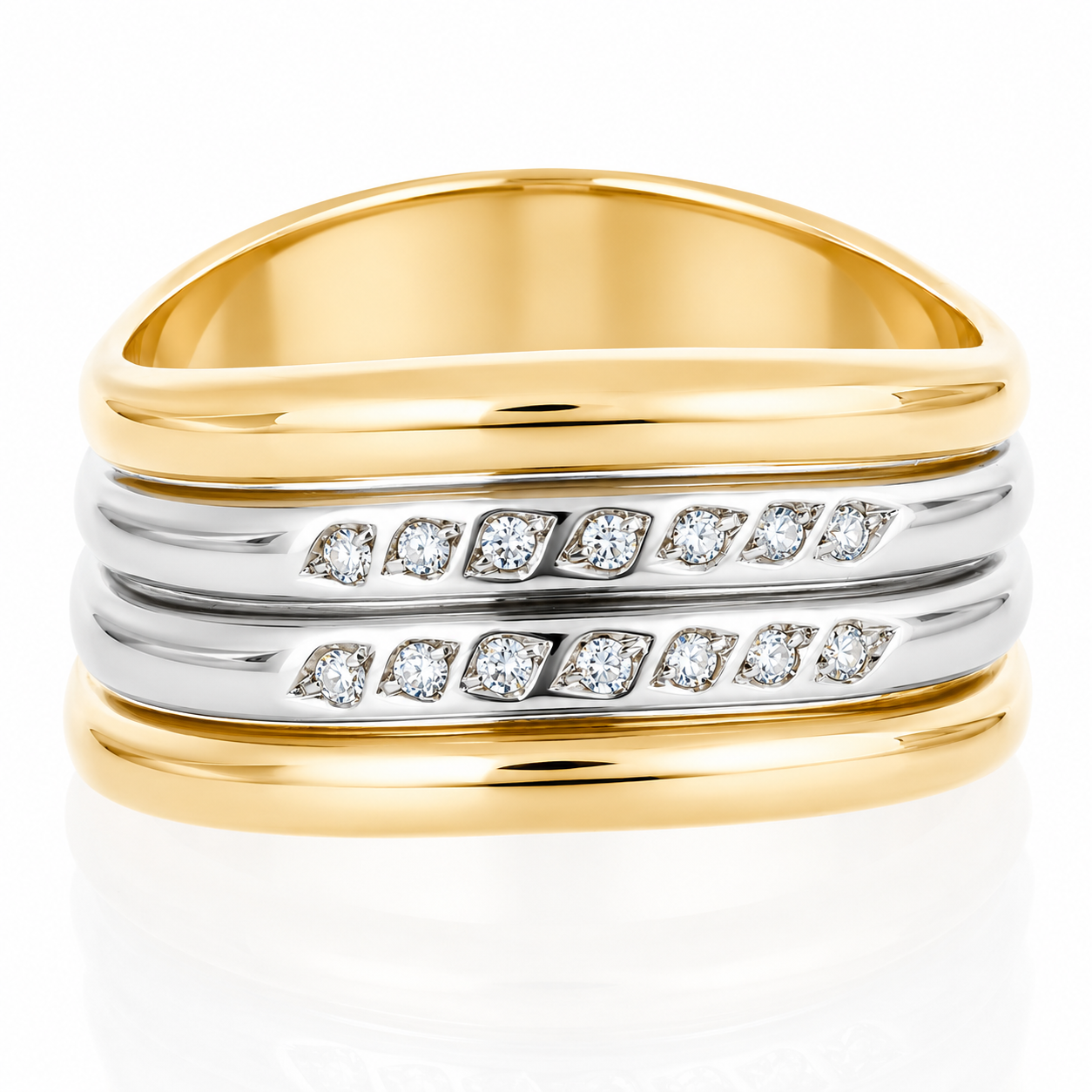 Anello - 18 carati Oro bianco, Oro giallo - 0.14ct. tw. Diamante (Naturale) - Made in Italy - Handmade