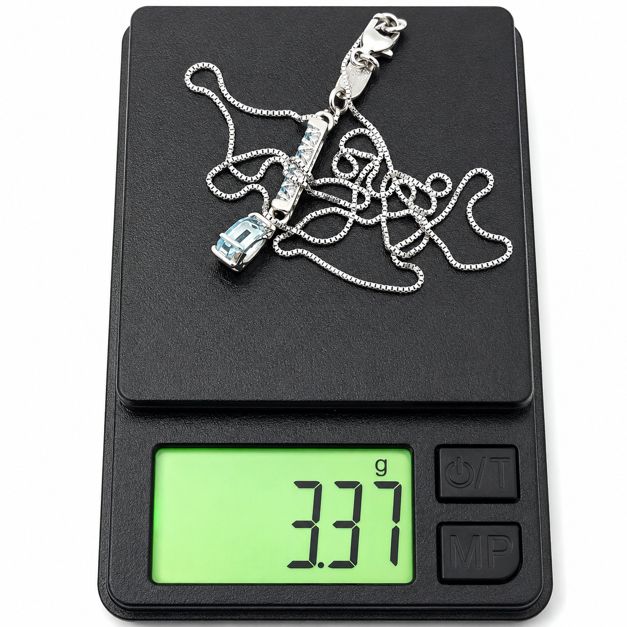 Collana con ciondolo - 18 carati Oro bianco - 0.92ct. tw. Acquamarina - Topazio - Made in Italy - Handmade
