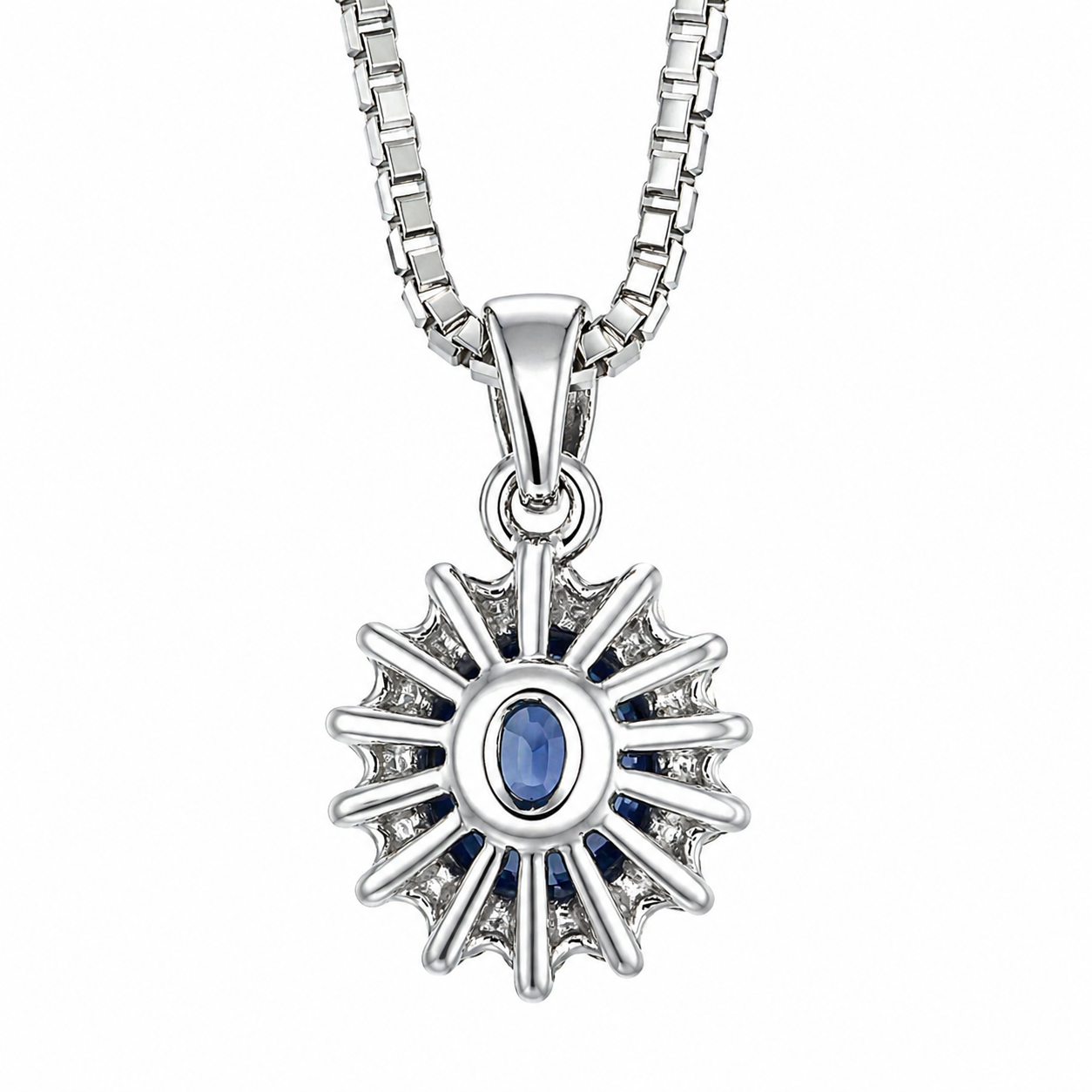 Collana con ciondolo - 18 carati Oro bianco - 1.01ct. tw. Zaffiro - Diamante - Made in Italy - Handmade
