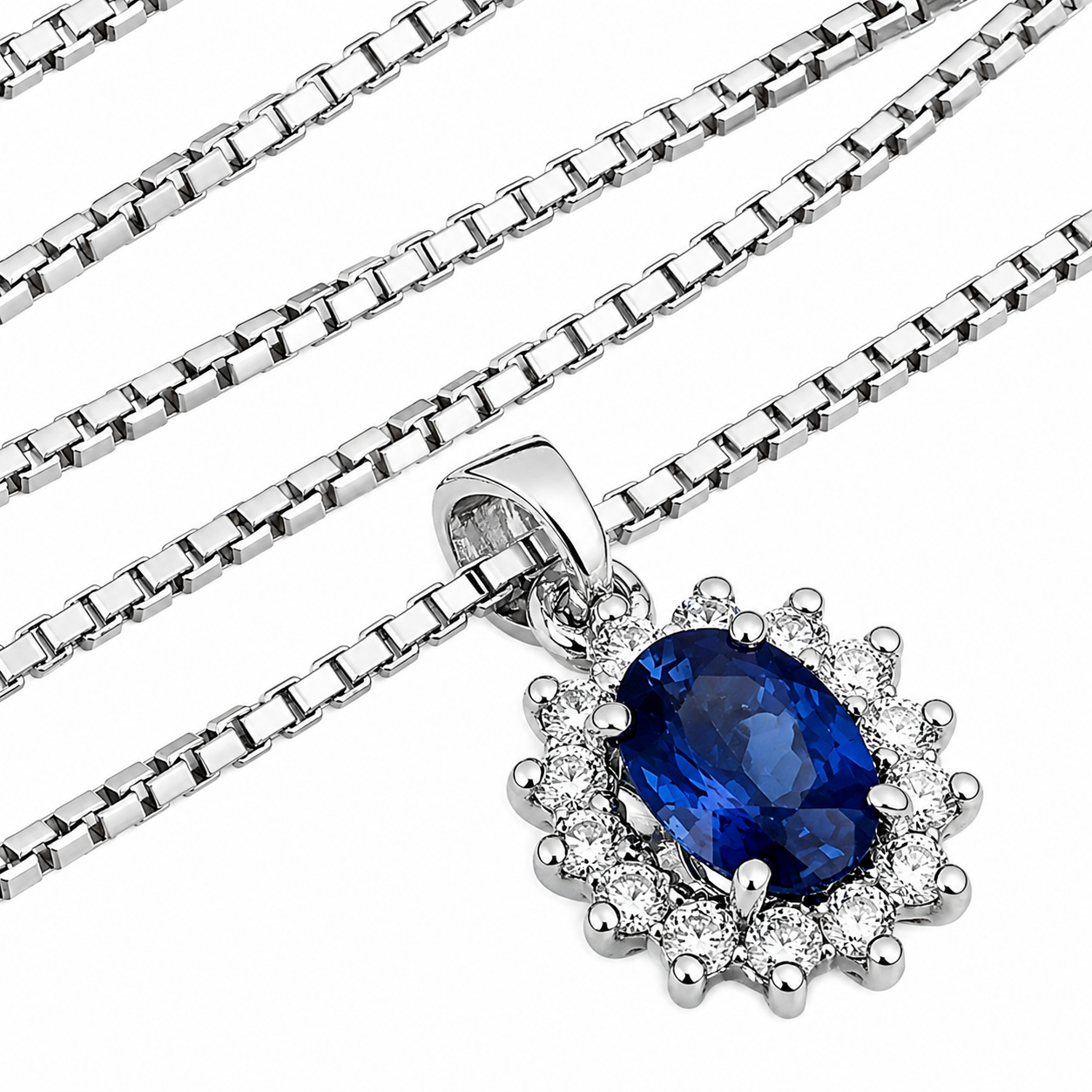 Collana con ciondolo - 18 carati Oro bianco - 1.01ct. tw. Zaffiro - Diamante - Made in Italy - Handmade