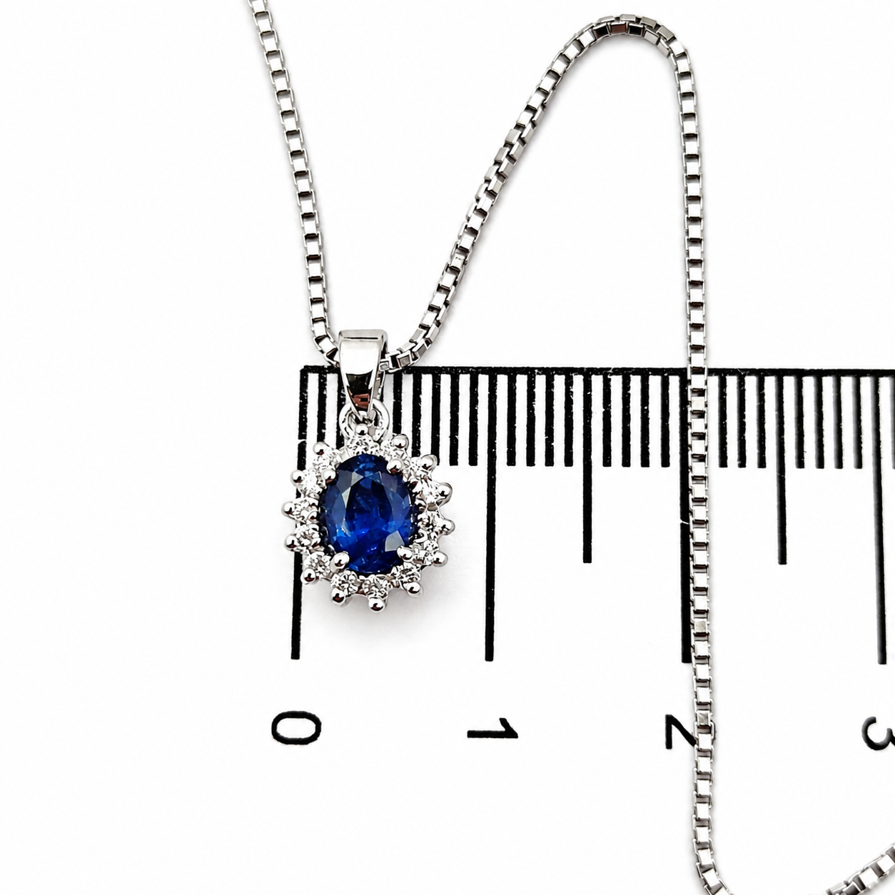 Collana con ciondolo - 18 carati Oro bianco - 1.01ct. tw. Zaffiro - Diamante - Made in Italy - Handmade