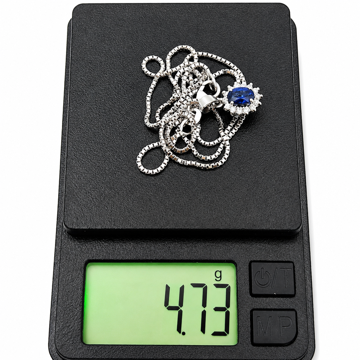 Collana con ciondolo - 18 carati Oro bianco - 1.01ct. tw. Zaffiro - Diamante - Made in Italy - Handmade