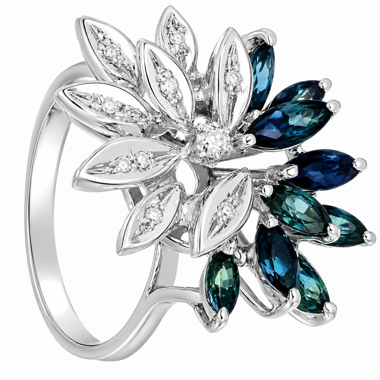 Anello - 18 carati Oro bianco - 2.08ct. tw. Zaffiro - Diamante - Handmade - Made in Italy