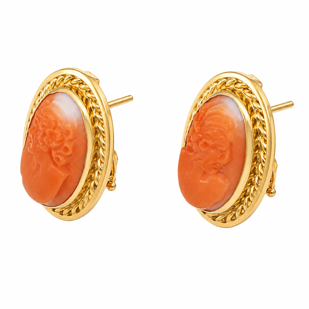 Orecchini - 18 carati Oro giallo Corallo - Made in Italy - Handmade