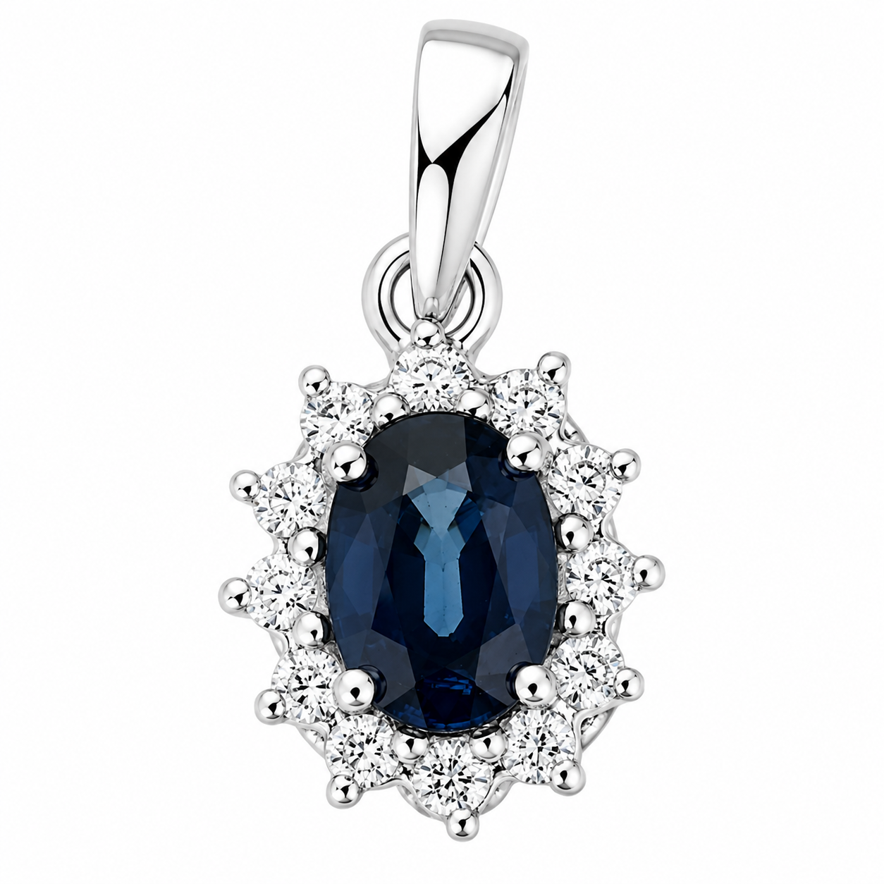 Ciondolo - 18 carati Oro bianco - 0.68ct. tw. Zaffiro - Diamante