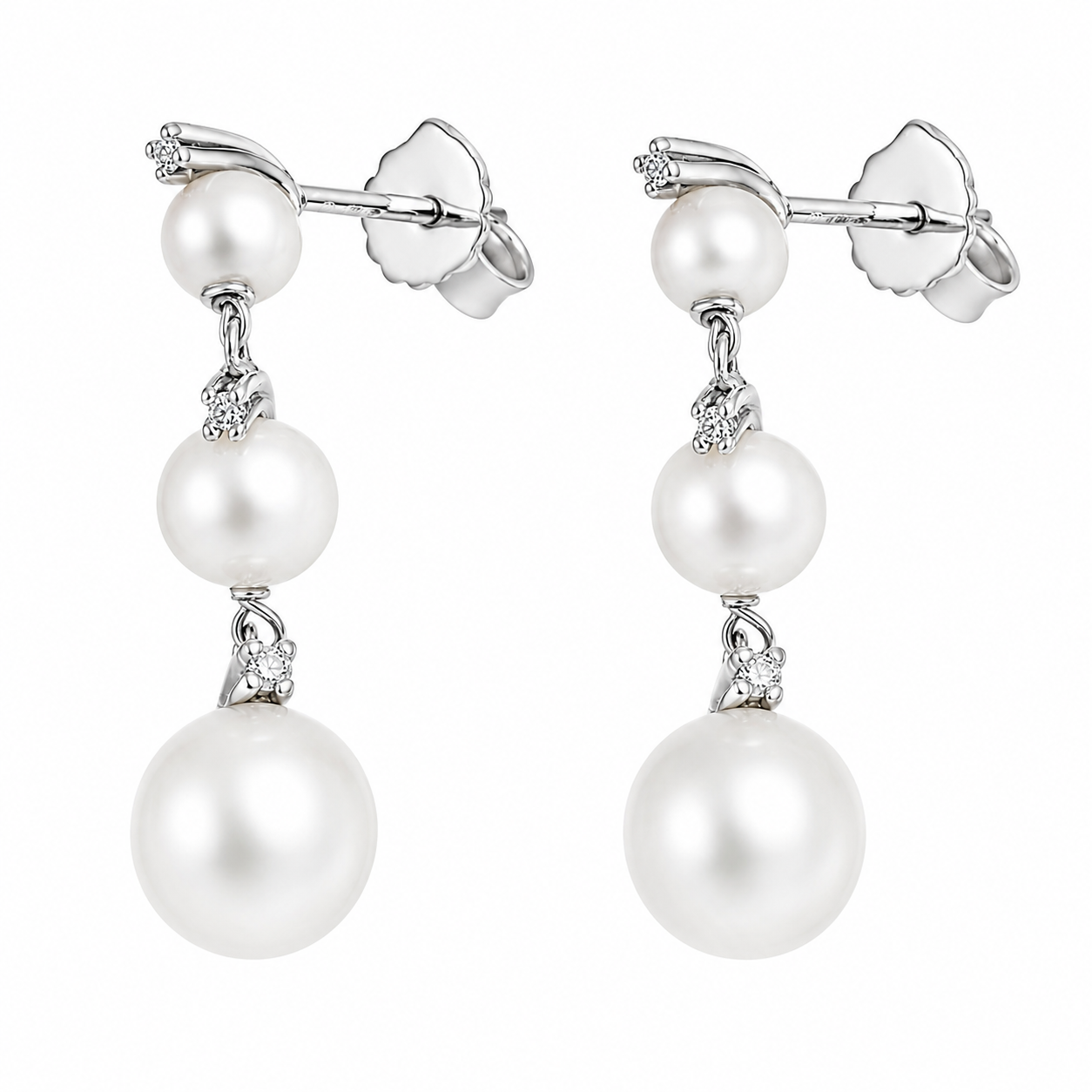 Orecchini - 18 carati Oro bianco - 0.06ct. tw. Diamante (Naturale) - Perla