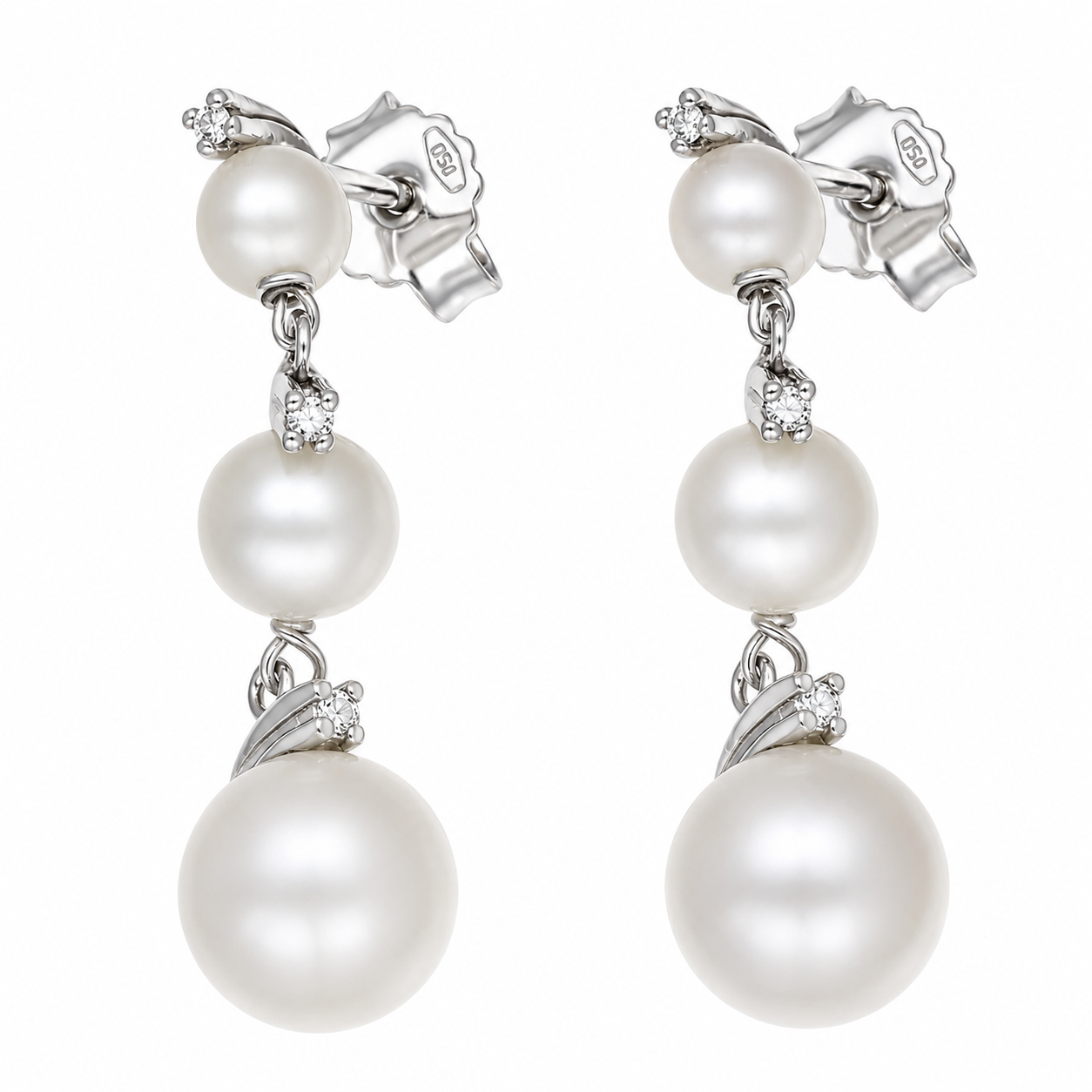 Orecchini - 18 carati Oro bianco - 0.06ct. tw. Diamante (Naturale) - Perla