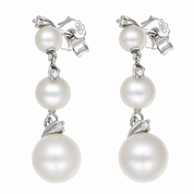 Orecchini - 18 carati Oro bianco - 0.06ct. tw. Diamante (Naturale) - Perla