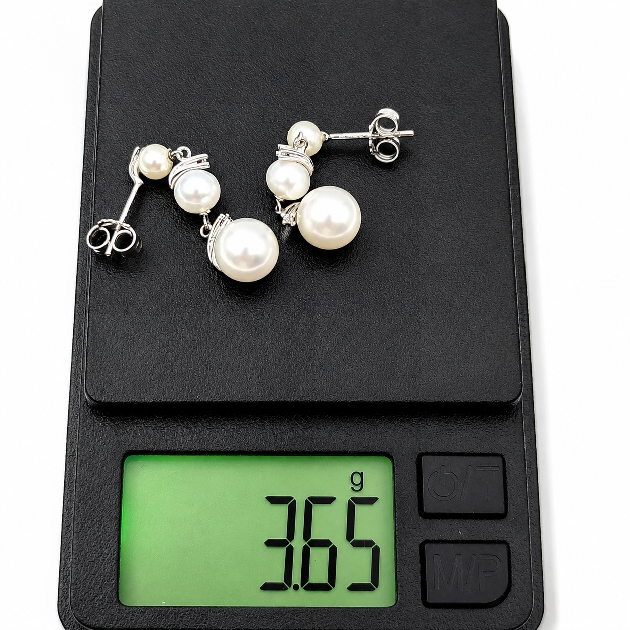 Orecchini - 18 carati Oro bianco - 0.06ct. tw. Diamante (Naturale) - Perla