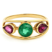 Anello - 18 carati Oro giallo - 1.00ct. tw. Smeraldo - Rubino