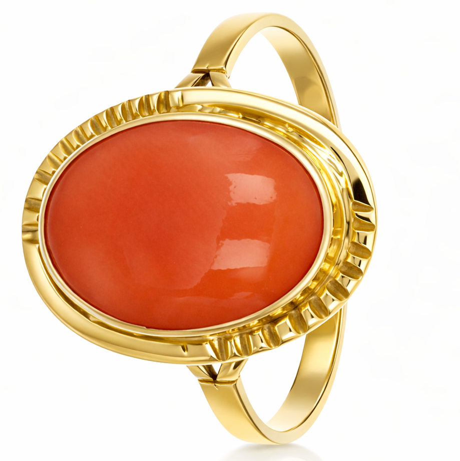 Anello - 18 carati Oro giallo Corallo