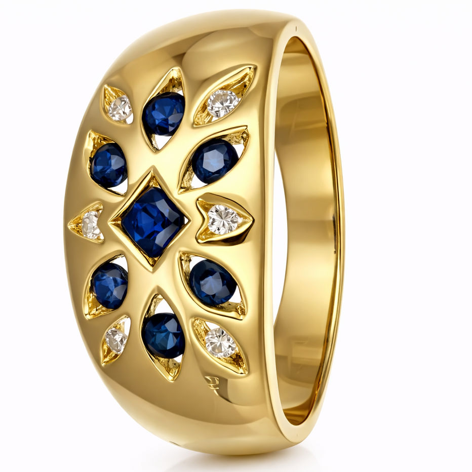 Anello - 18 carati Oro giallo - 0.37ct. tw. Zaffiro - Diamante