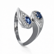 Anello - 18 carati Oro bianco - 0.45ct. tw. Zaffiro - Diamante