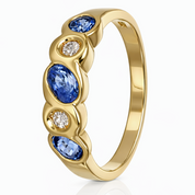 Anello - 18 carati Oro giallo - 0.47ct. tw. Zaffiro - Diamante