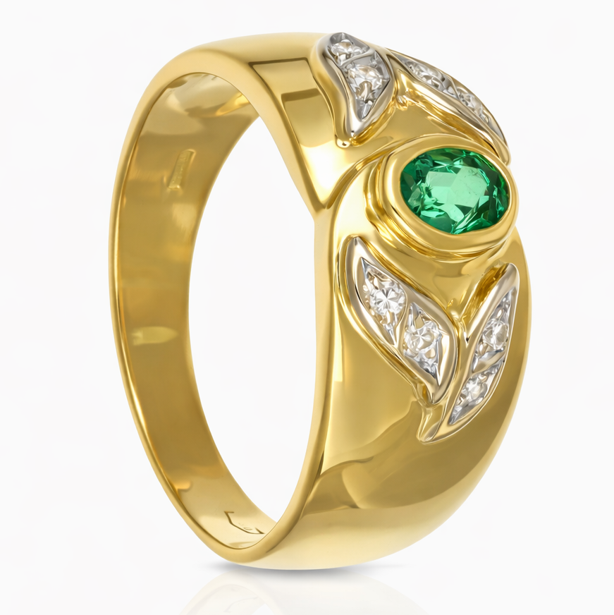 Anello - 18 carati Oro bianco, Oro giallo - 0.42ct. tw. Smeraldo - Diamante