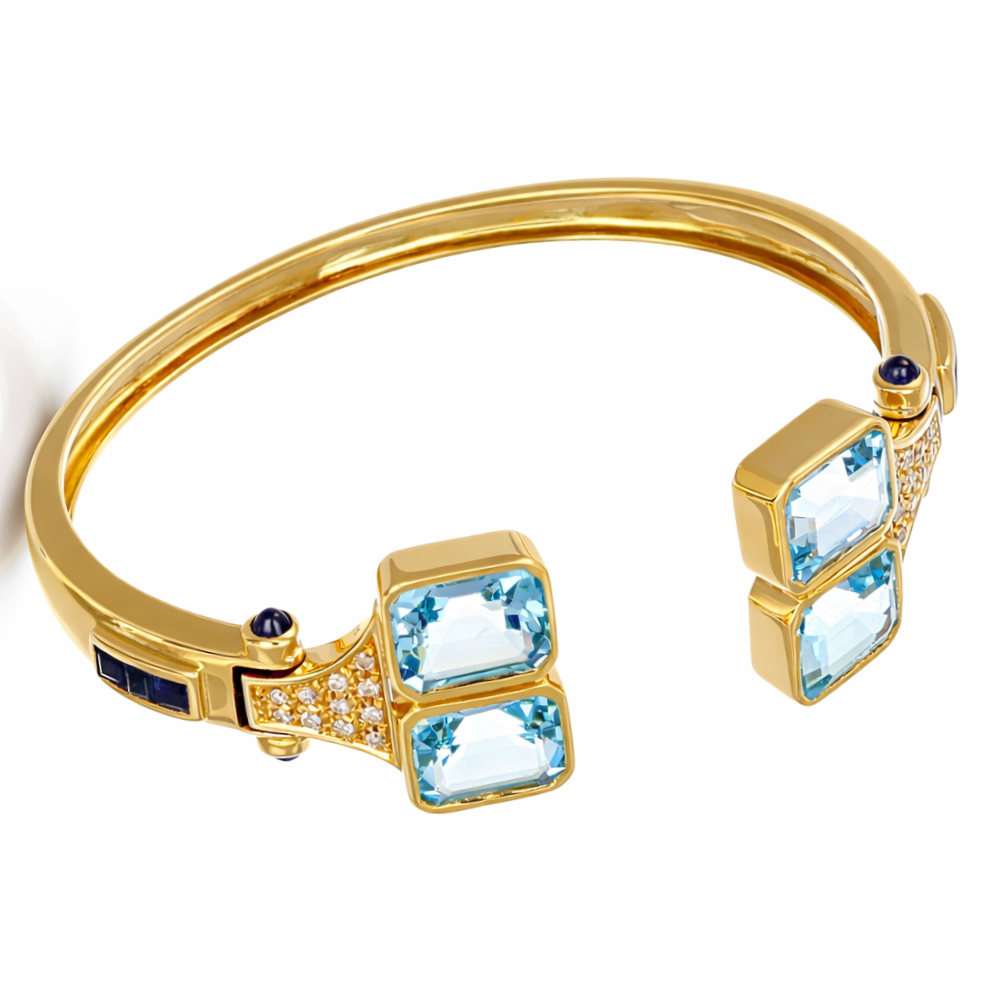 Bracciale - 18 carati Oro giallo, Diamanti 0.33 Ct - Topazi 8.60 Ct -Zaffiri 0.66 Ct - 9.59ct. tw.