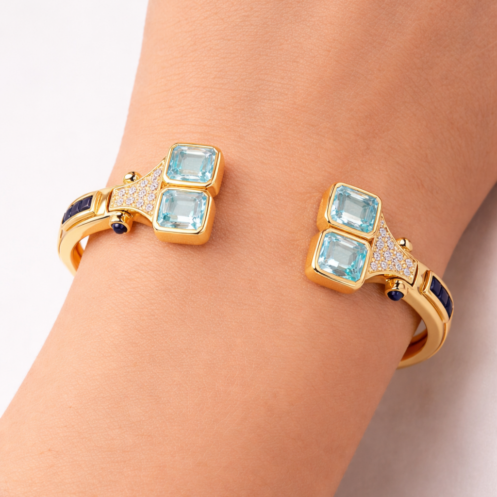 Bracciale - 18 carati Oro giallo, Diamanti 0.33 Ct - Topazi 8.60 Ct -Zaffiri 0.66 Ct - 9.59ct. tw.
