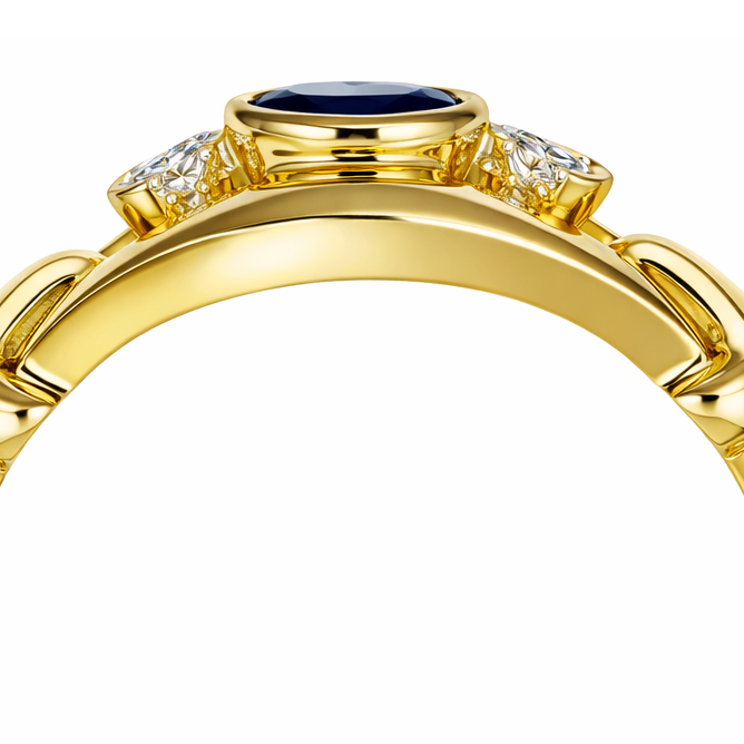 Anello - 18 carati Oro giallo - 0.27ct. tw. Zaffiro - Diamante