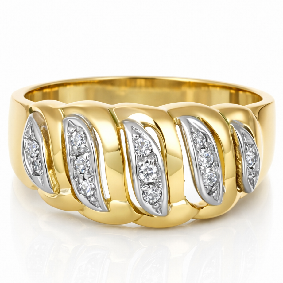 Anello in Oro Giallo , Oro Bianco 18 carati con n 11 Diamanti da 0.01 Ct tot 0.11