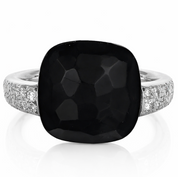 Anello - 18 carati Oro bianco - 7.82ct. tw. Onice - Diamante