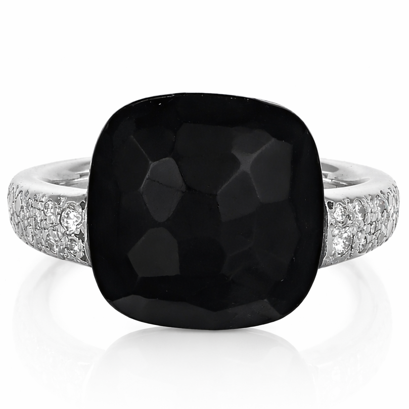 Anello - 18 carati Oro bianco - 7.82ct. tw. Onice - Diamante
