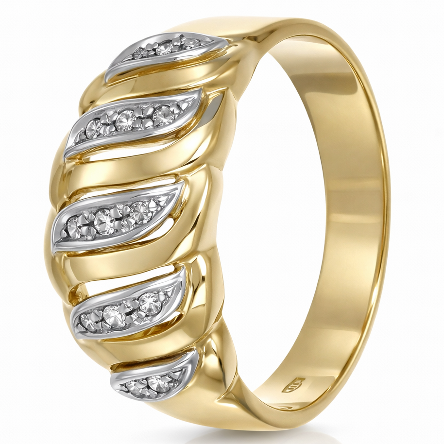 Anello in Oro Giallo , Oro Bianco 18 carati con n 11 Diamanti da 0.01 Ct tot 0.11