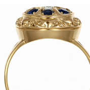 Anello in Oro Giallo , &nbsp;18 carati con n 1 Diamanti da 0.03 ct &nbsp;zaffiro 6 da 0.03 Ct tot 0.18