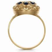 Anello in Oro Giallo , &nbsp;18 carati con n 1 Diamanti da 0.03 ct &nbsp;zaffiro 6 da 0.03 Ct tot 0.18