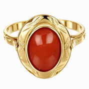 Anello da donna in oro giallo 18 carati con corallo centrale di forma ovale