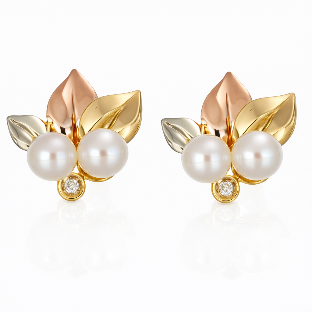 Orecchini - 18 carati Oro bianco, Oro giallo, Oro rosa - 0.04ct. tw. Diamante (Naturale) - Perla